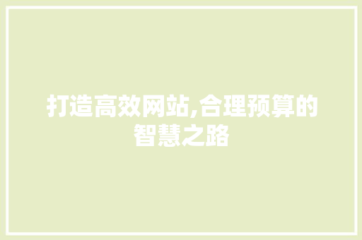 打造高效网站,合理预算的智慧之路
