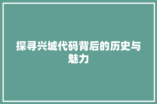 探寻兴城代码背后的历史与魅力 百度算法