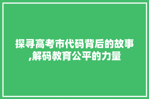 探寻高考市代码背后的故事,解码教育公平的力量