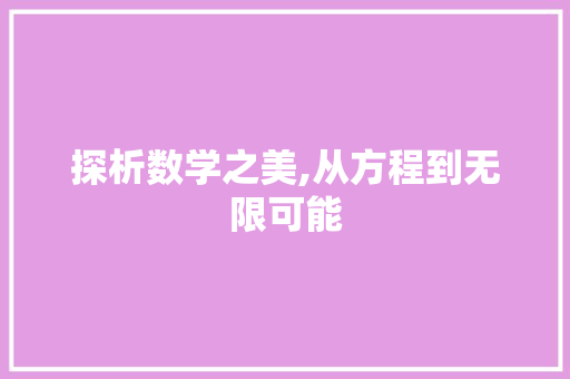 探析数学之美,从方程到无限可能