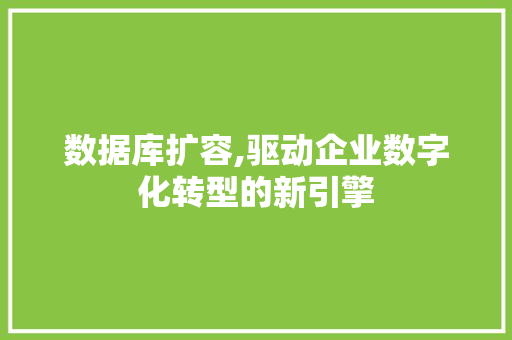 数据库扩容,驱动企业数字化转型的新引擎