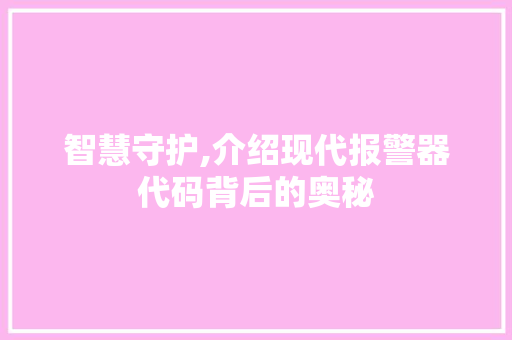 智慧守护,介绍现代报警器代码背后的奥秘 seo技术