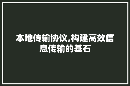 本地传输协议,构建高效信息传输的基石 AI技术学习