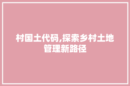 村国土代码,探索乡村土地管理新路径