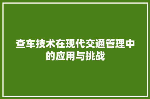 查车技术在现代交通管理中的应用与挑战 seo技术