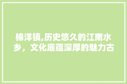 棉洋镇,历史悠久的江南水乡，文化底蕴深厚的魅力古镇