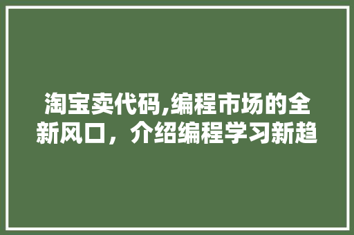 淘宝卖代码,编程市场的全新风口，介绍编程学习新趋势