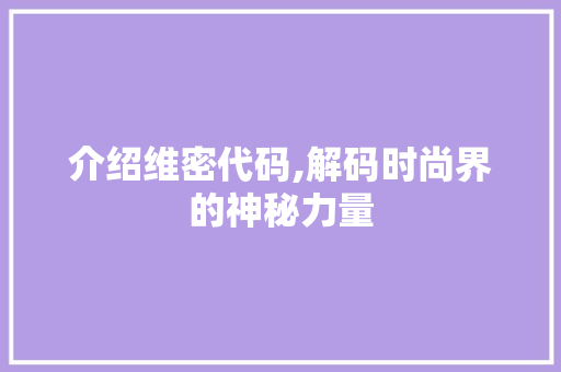 介绍维密代码,解码时尚界的神秘力量 网站优化