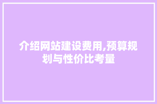 介绍网站建设费用,预算规划与性价比考量