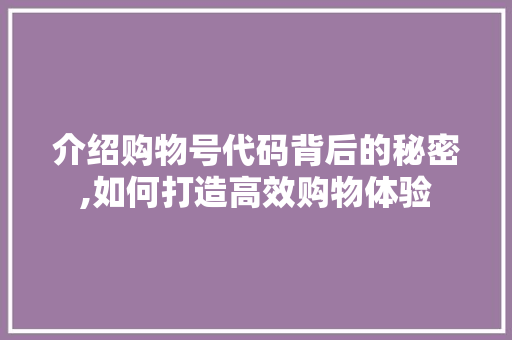 介绍购物号代码背后的秘密,如何打造高效购物体验