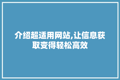 介绍超适用网站,让信息获取变得轻松高效 网站优化