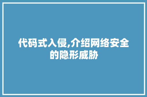 代码式入侵,介绍网络安全的隐形威胁 网站开发
