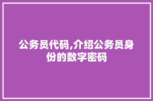 公务员代码,介绍公务员身份的数字密码