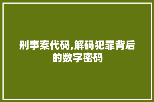 刑事案代码,解码犯罪背后的数字密码 360搜优化