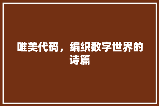 唯美代码，编织数字世界的诗篇