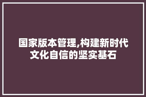 国家版本管理,构建新时代文化自信的坚实基石