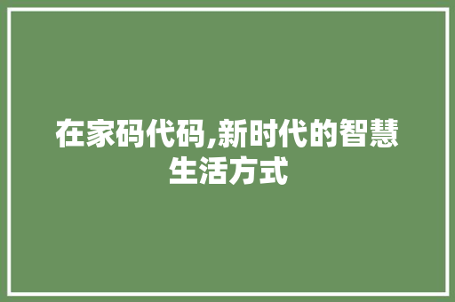 在家码代码,新时代的智慧生活方式