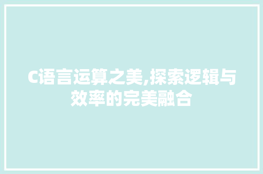 C语言运算之美,探索逻辑与效率的完美融合 360搜优化