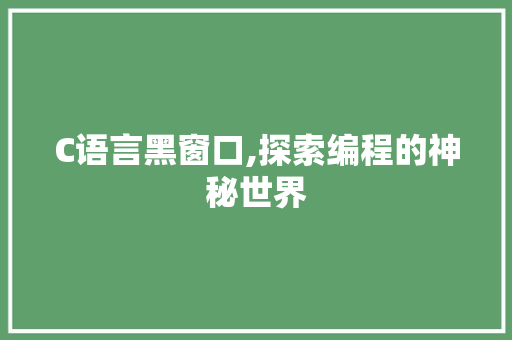 C语言黑窗口,探索编程的神秘世界 AI技术学习
