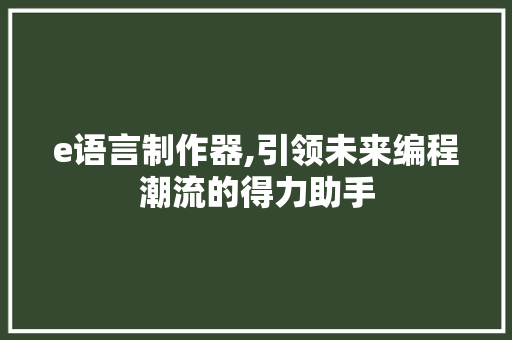 e语言制作器,引领未来编程潮流的得力助手