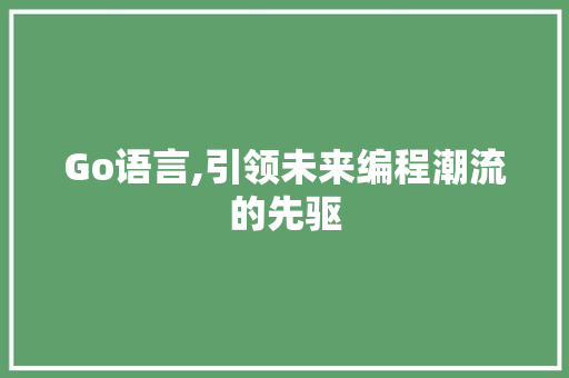 Go语言,引领未来编程潮流的先驱