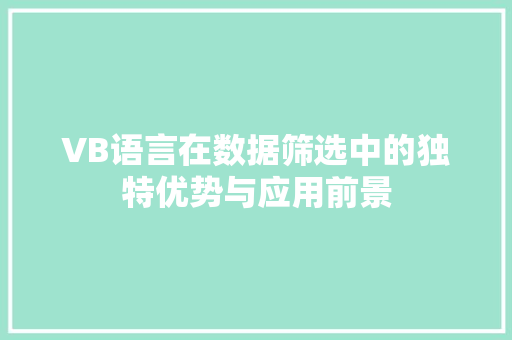 VB语言在数据筛选中的独特优势与应用前景