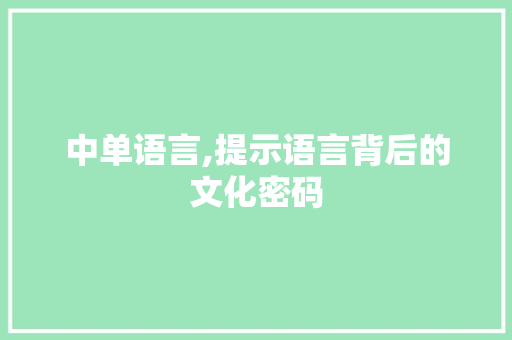 中单语言,提示语言背后的文化密码