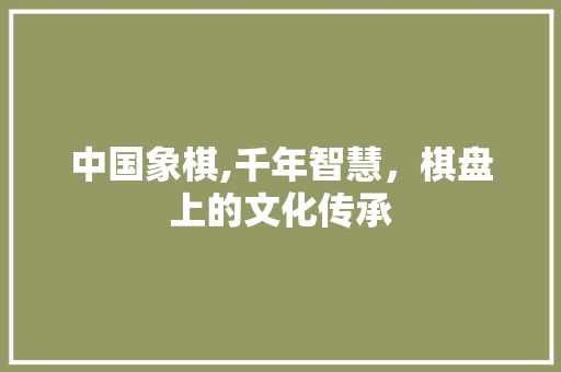 中国象棋,千年智慧，棋盘上的文化传承
