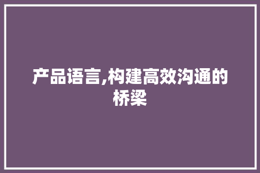 产品语言,构建高效沟通的桥梁