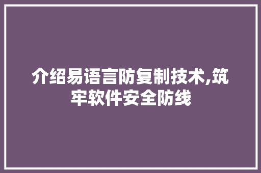 介绍易语言防复制技术,筑牢软件安全防线