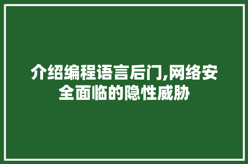 介绍编程语言后门,网络安全面临的隐性威胁