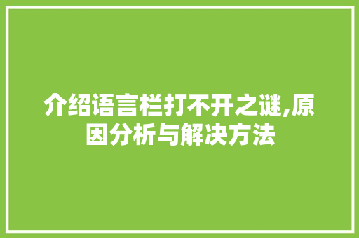 介绍语言栏打不开之谜,原因分析与解决方法