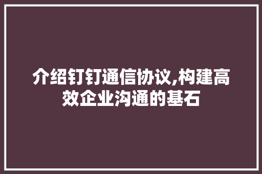 介绍钉钉通信协议,构建高效企业沟通的基石