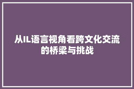 从IL语言视角看跨文化交流的桥梁与挑战