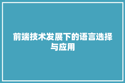 前端技术发展下的语言选择与应用 网站优化