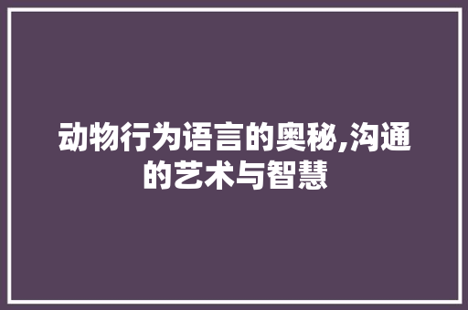 动物行为语言的奥秘,沟通的艺术与智慧