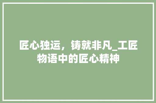 匠心独运，铸就非凡_工匠物语中的匠心精神 360搜优化