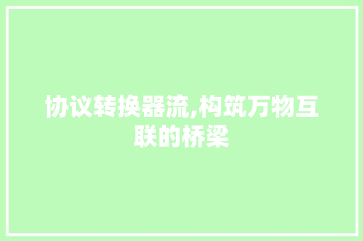 协议转换器流,构筑万物互联的桥梁
