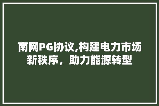 南网PG协议,构建电力市场新秩序，助力能源转型