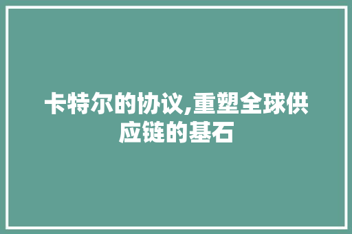 卡特尔的协议,重塑全球供应链的基石 AI技术学习