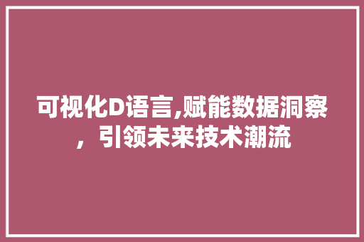 可视化D语言,赋能数据洞察，引领未来技术潮流