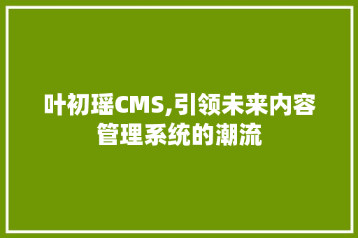 叶初瑶CMS,引领未来内容管理系统的潮流