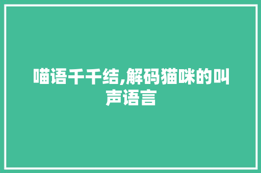 喵语千千结,解码猫咪的叫声语言