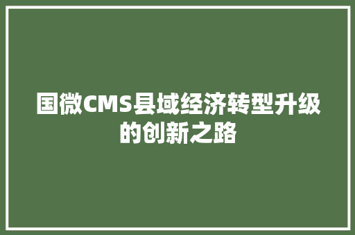 国微CMS县域经济转型升级的创新之路 百度算法