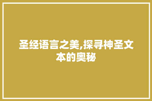 圣经语言之美,探寻神圣文本的奥秘