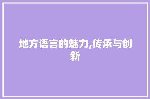 地方语言的魅力,传承与创新
