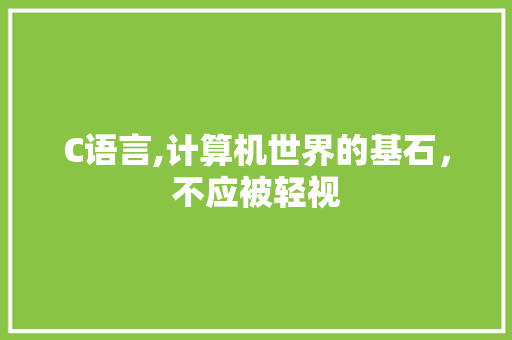 C语言,计算机世界的基石，不应被轻视