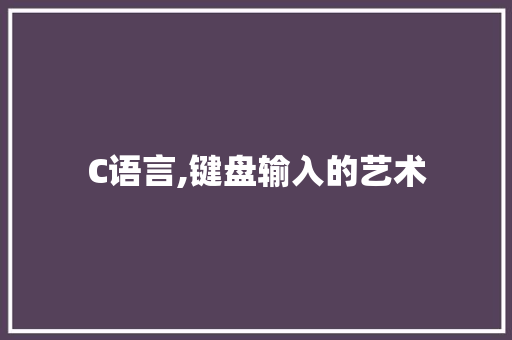 C语言,键盘输入的艺术