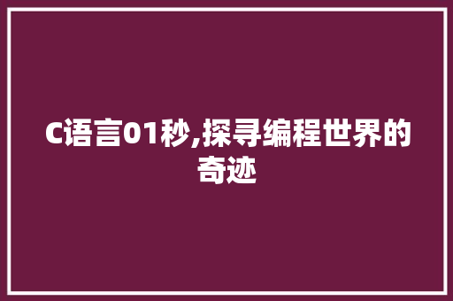 C语言01秒,探寻编程世界的奇迹