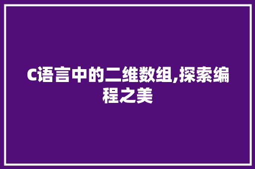 C语言中的二维数组,探索编程之美